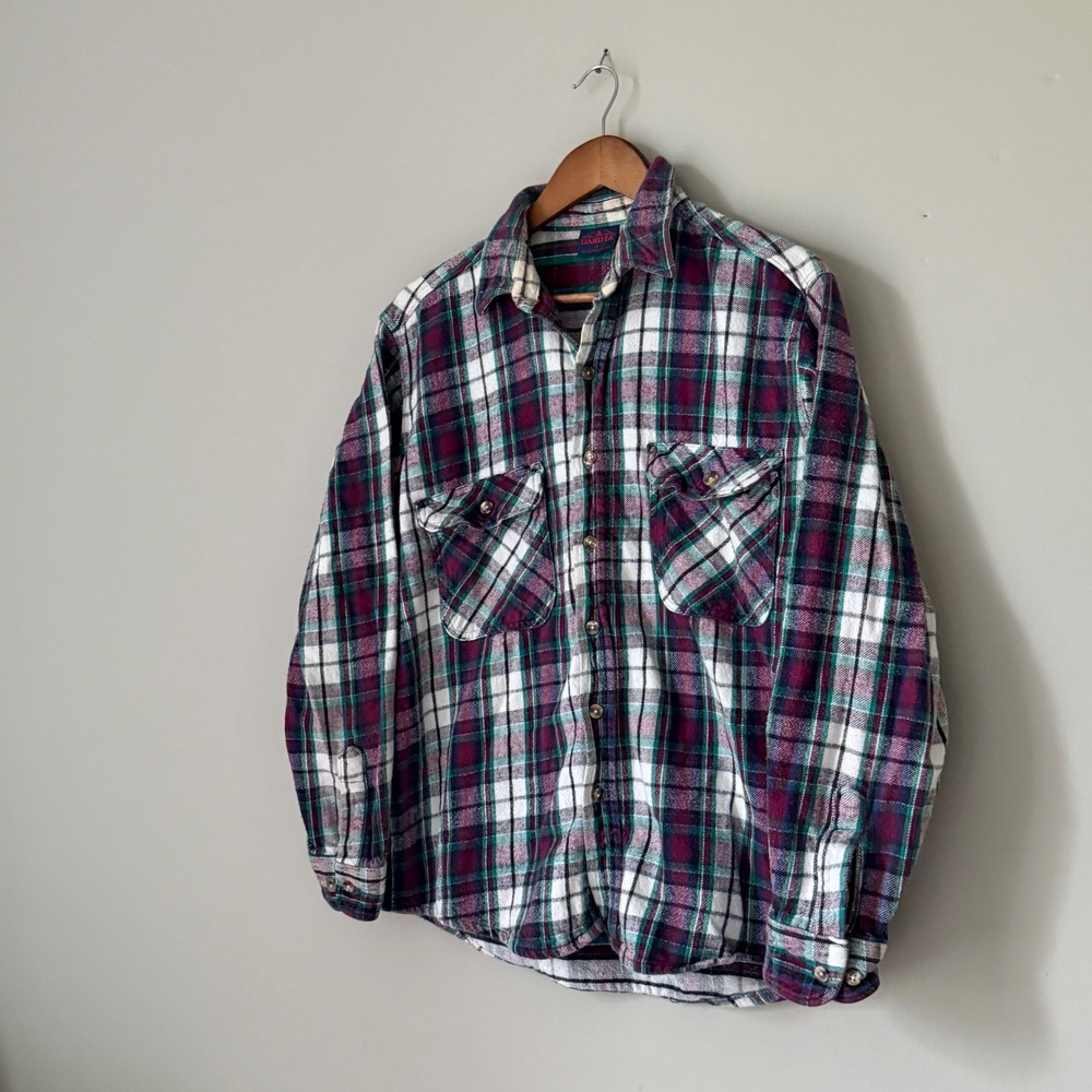 Vintage Dakota Plaid Flannel 100% Cotton Button Up Shirt Large